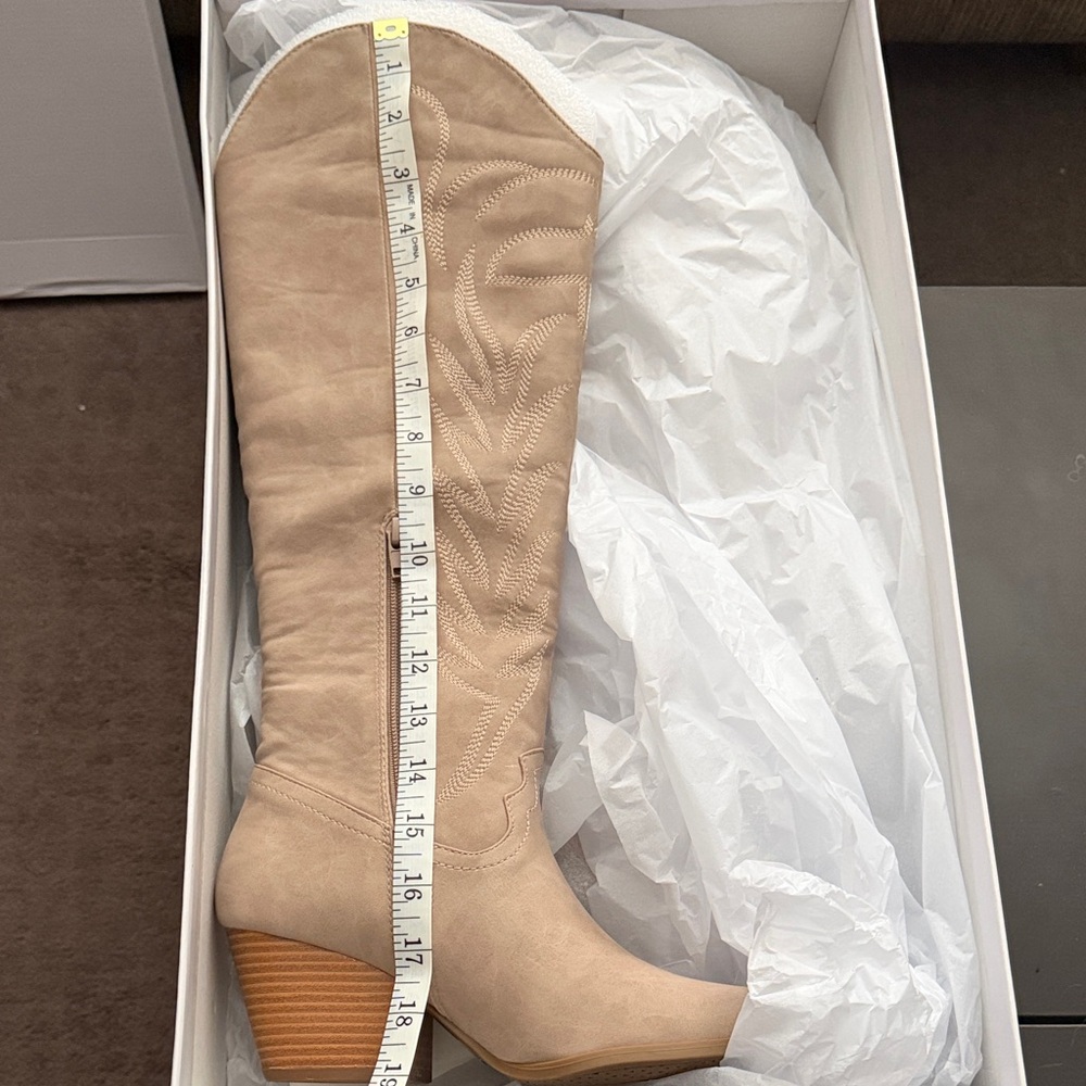 Pink Lily Beige Heeled Boots - Picture 5 of 5